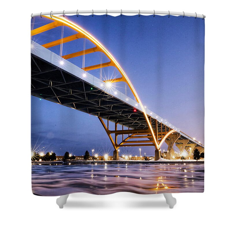 Milwaukee Wis Wi Wisconsin Bridge Horn Heon New York Us Usa America Chicago Los Angelo's Shower Curtain featuring the photograph Bridge To Nowhere by Windshield Photography