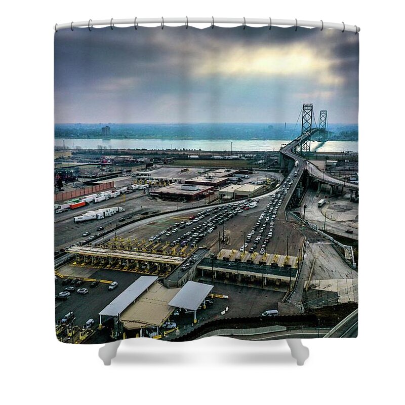 Detroit Shower Curtain featuring the photograph Bridgeview DJI_0696 by Michael Thomas