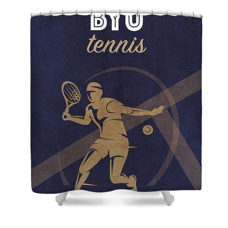 Brigham Young University Shower Curtain featuring the mixed media Brigham Young University Tennis College Sports Vintage Poster by Design Turnpike