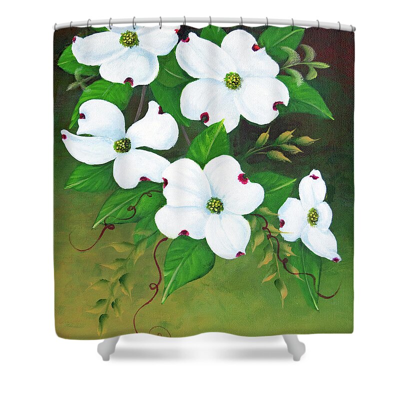 Flowers Shower Curtain featuring the painting Bright Dogwood Blossoms by Jimmie Bartlett
