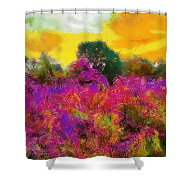Meadow Shower Curtain featuring the mixed media Brilliant Meadow by Christopher Reed