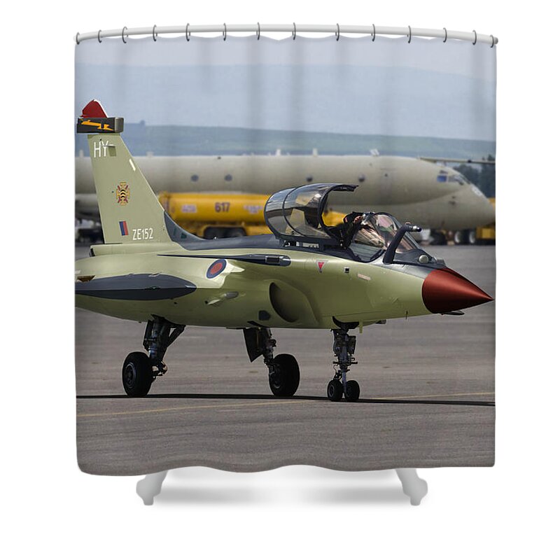 Dassault Shower Curtain featuring the digital art British Rafale by Custom Aviation Art