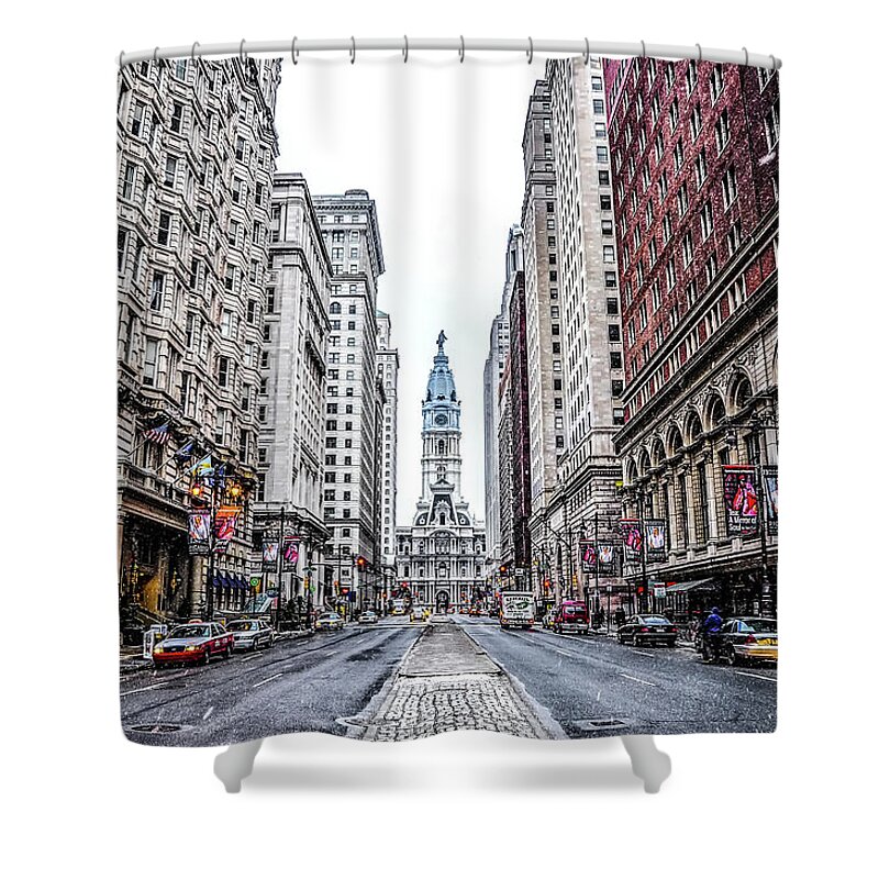 Broad Shower Curtain featuring the photograph Broad Street Facing City Hall in Philadelphia by Philadelphia Photography