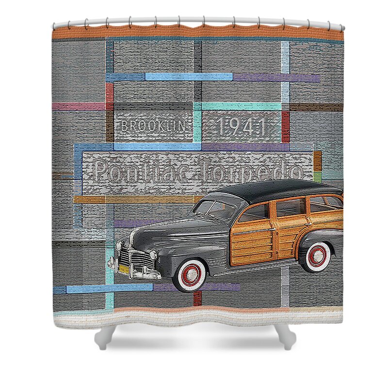 Brooklin Models Shower Curtain featuring the digital art Brooklin Models / Pontiac Torpedo by David Squibb