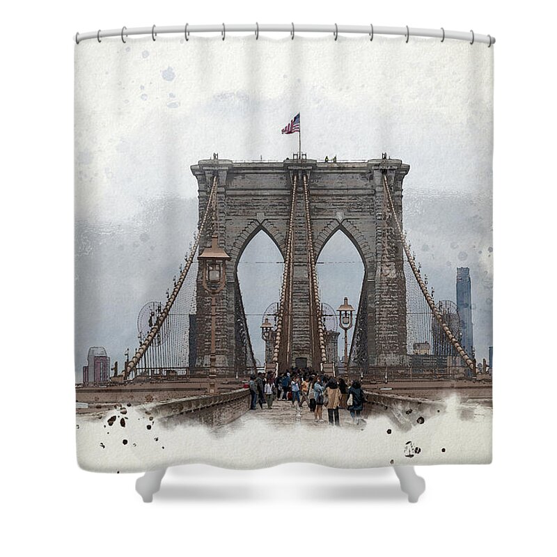 Brooklyn Bridge Shower Curtain featuring the digital art Brooklyn Bridge by Alison Frank