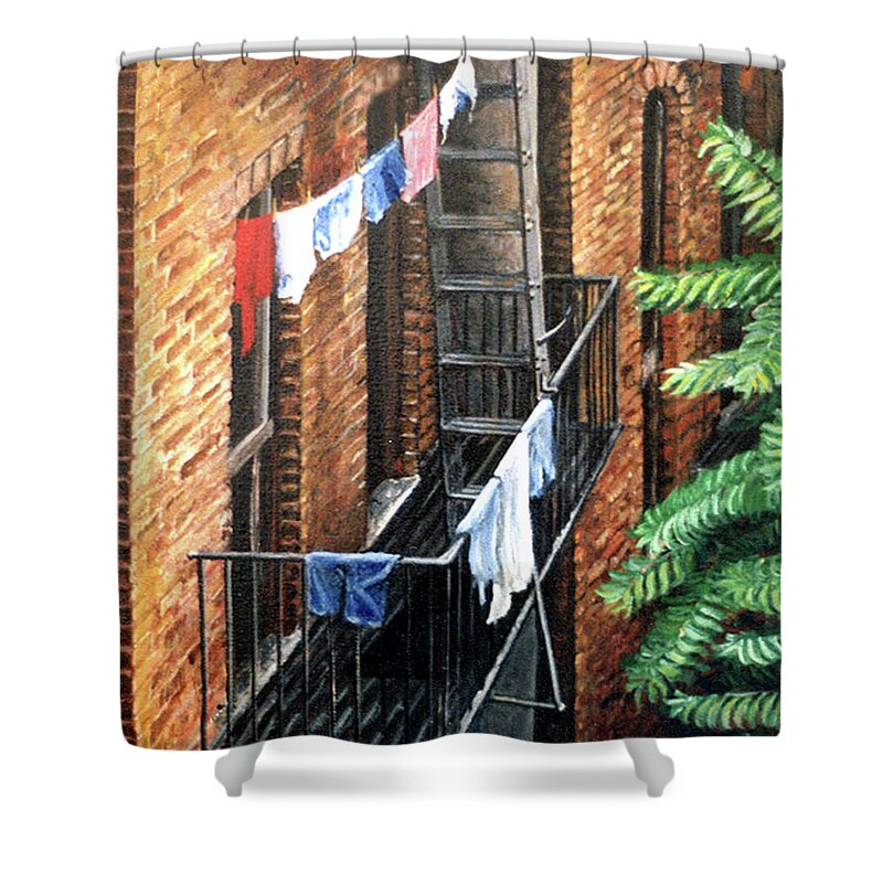 Nyc Landscape Shower Curtain featuring the painting Brooklyn Firescape by Leonardo Ruggieri