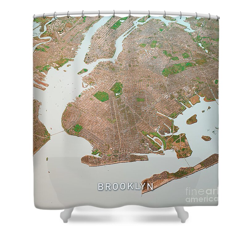 Brooklyn Shower Curtain featuring the digital art Brooklyn New York 3D Render Map Color Top View Apr 2019 by Frank Ramspott