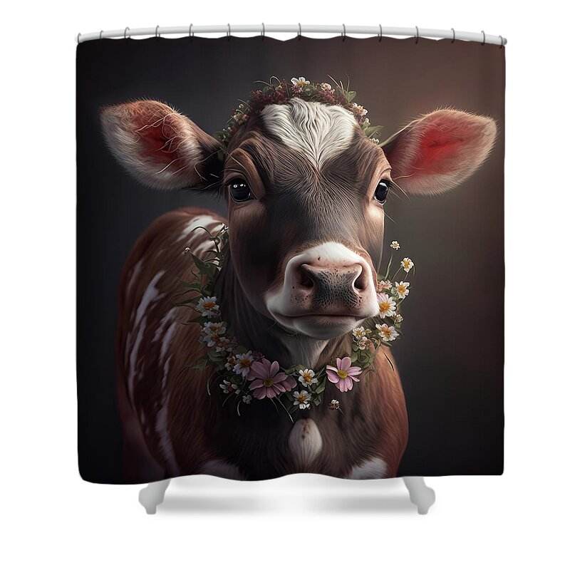 Baby Cow Shower Curtain featuring the digital art Brown Baby Cow by Virginia Folkman