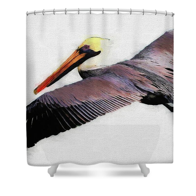 Pelican Shower Curtain featuring the digital art Brown Pelican Watercolor on Canvas by Russ Harris