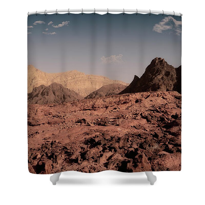 Outdoors Shower Curtain featuring the photograph Brown Rocks Blue Sky by Uri Baruch
