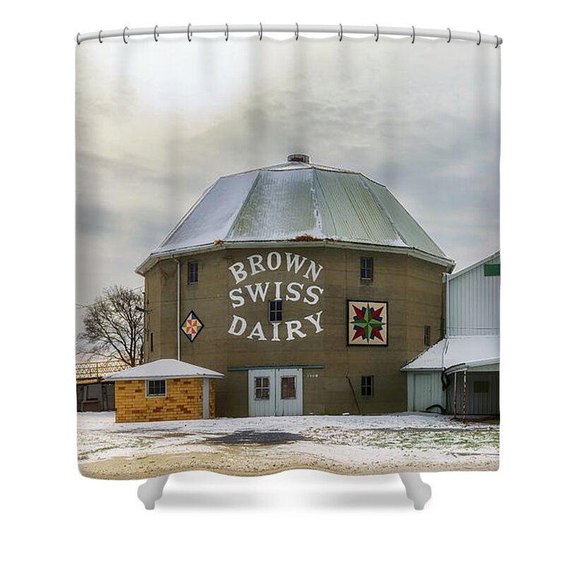 Barn Shower Curtain featuring the photograph Brown Swiss Dairy - Shipshewana, Indiana by Susan Rissi Tregoning