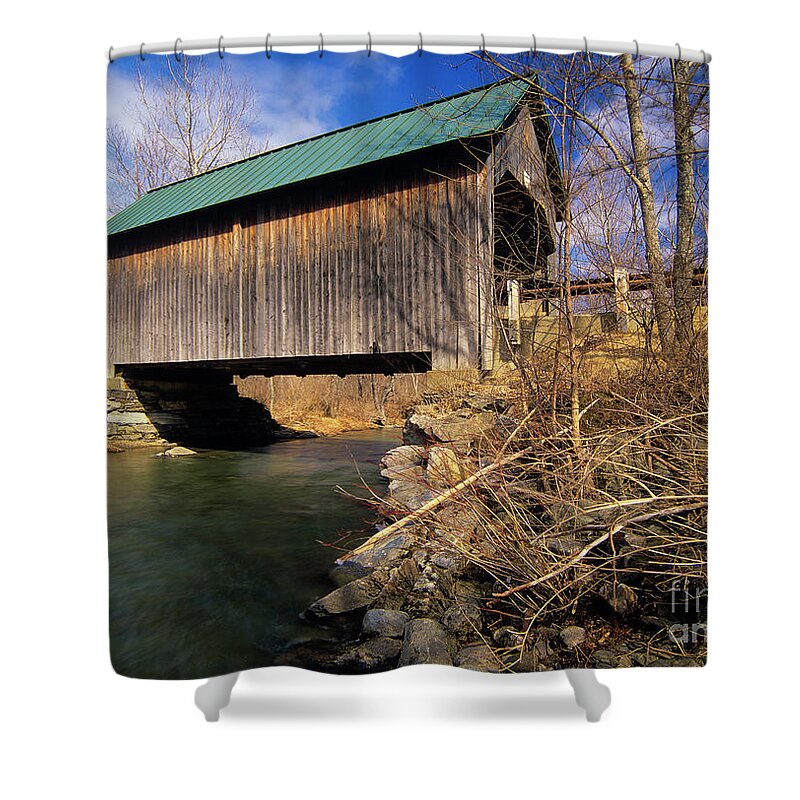 Backroad Shower Curtain featuring the photograph Brownsville Covered Bridge - Brownsville Vermont by Erin Paul Donovan