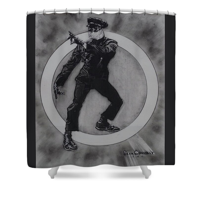Charcoal Pencil Shower Curtain featuring the drawing Bruce Lee - Kato - 3 by Sean Connolly