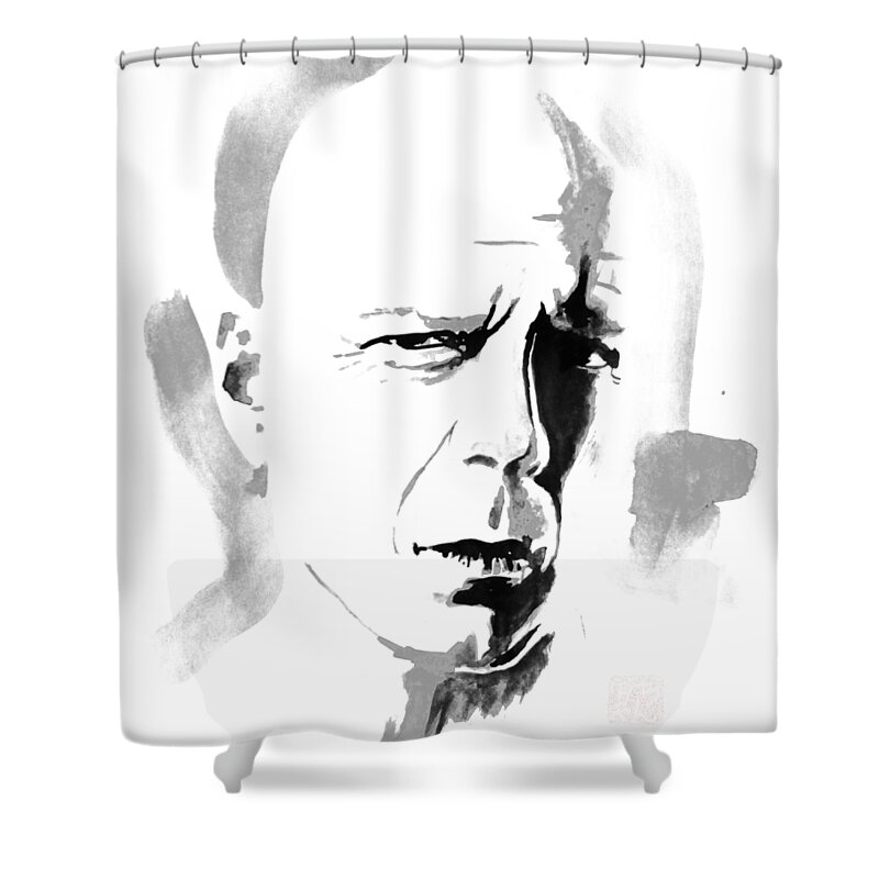 Bruce Willis Shower Curtain featuring the painting Bruce Willis by Pechane Sumie