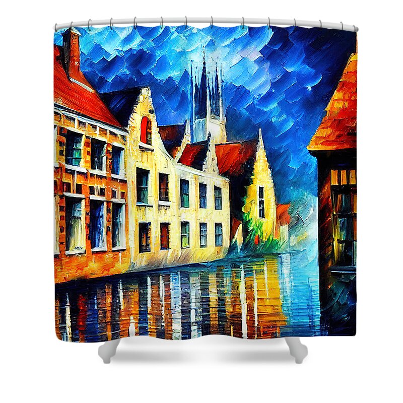 Belgium Shower Curtain featuring the painting Bruges, Belgium - 18 by AM FineArtPrints