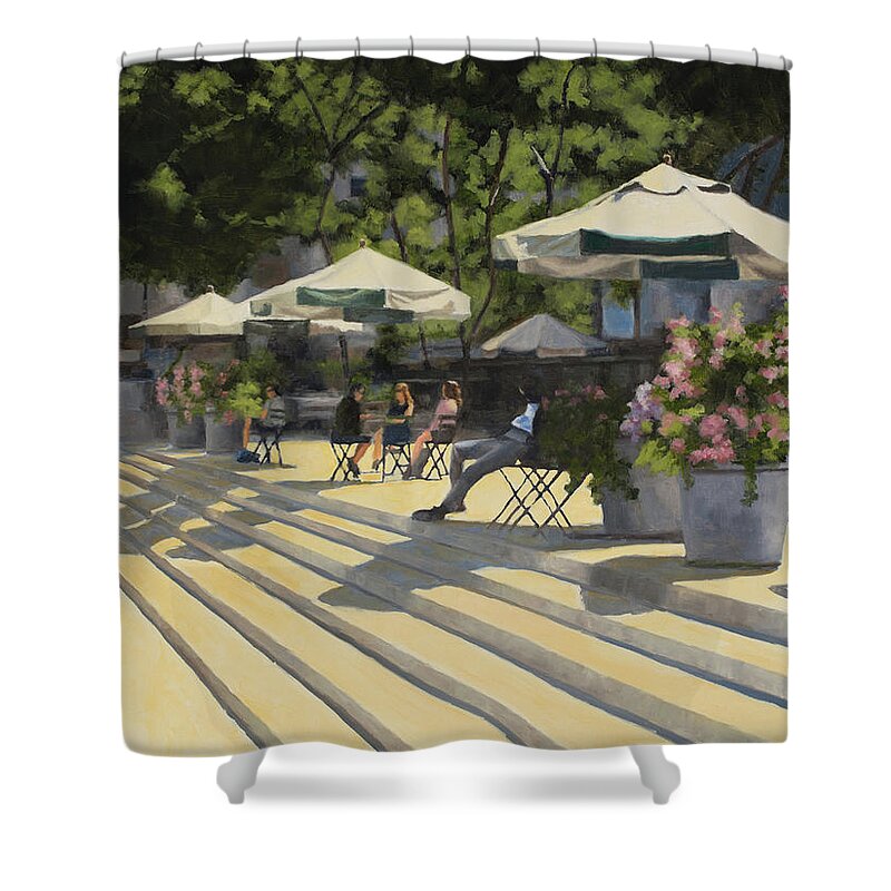 Park Shower Curtain featuring the painting Bryant Park Sunshine by Tate Hamilton