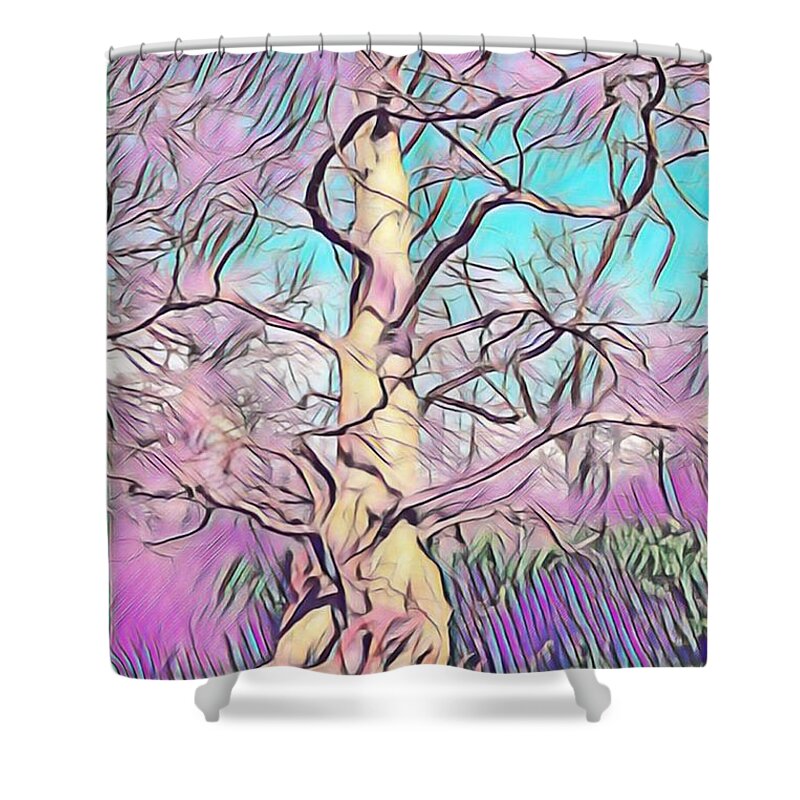 Pink Drawing Effect Shower Curtain featuring the mixed media Bubblegum Palette by Kimberly Furey