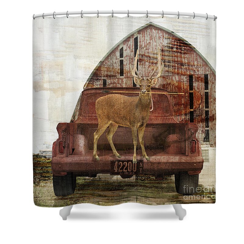 Deer Shower Curtain featuring the painting Buck Trip by Mindy Sommers