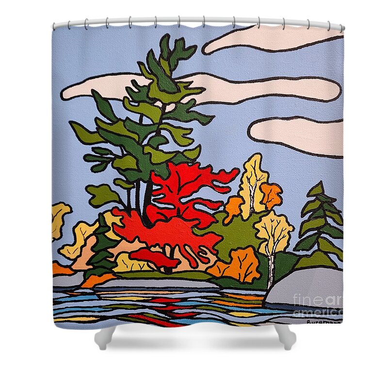 Trees Shower Curtain featuring the painting Buckthorn Lake by Petra Burgmann