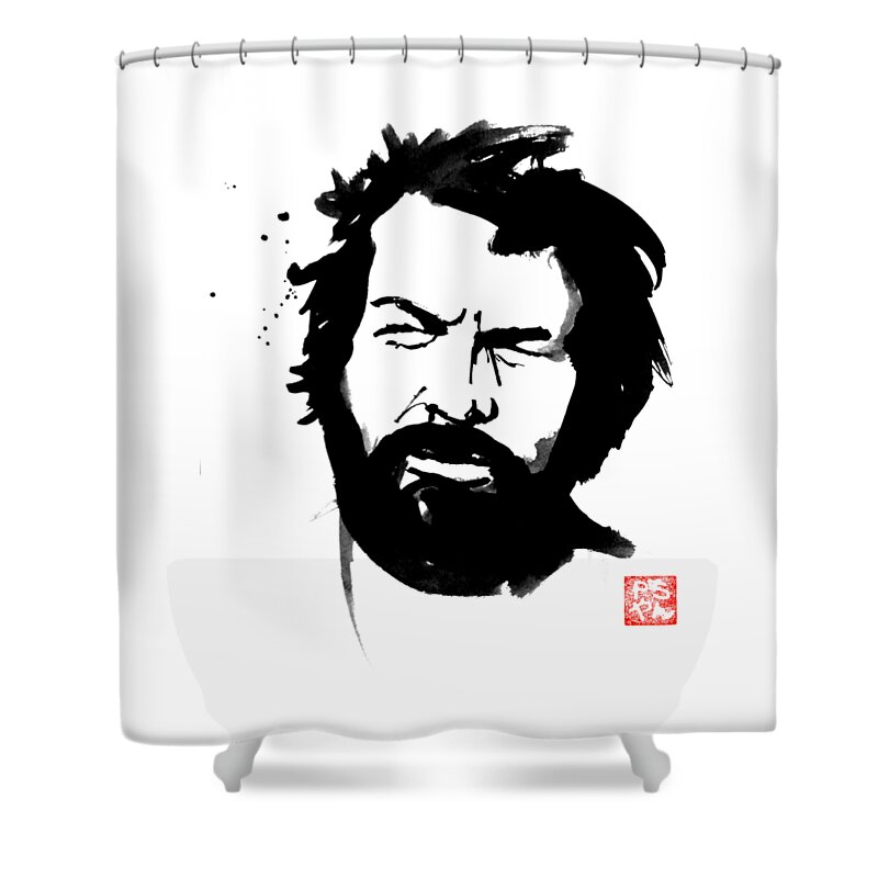 Bud Spencer Shower Curtain featuring the painting Bud Spencer by Pechane Sumie