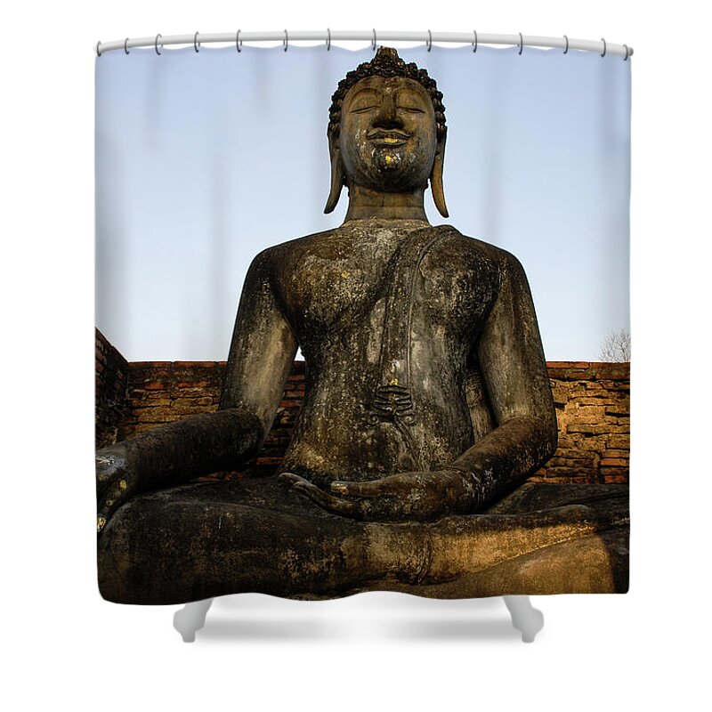 Sukhothai Shower Curtain featuring the photograph Buddha Statue, Sukhothai Kingdom Ruins, Thailand by Earth And Spirit