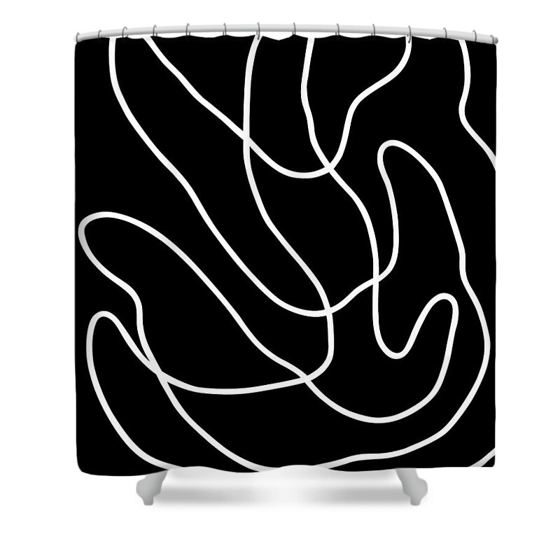 Nikita Coulombe Shower Curtain featuring the painting Buddhas Hand I white line on black background by Nikita Coulombe