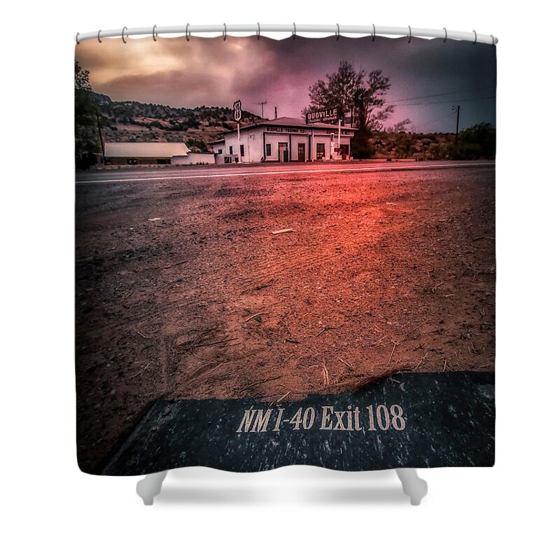 Budville Shower Curtain featuring the photograph Budville Route 66 - The ghost of Interstate 40 by Micah Offman