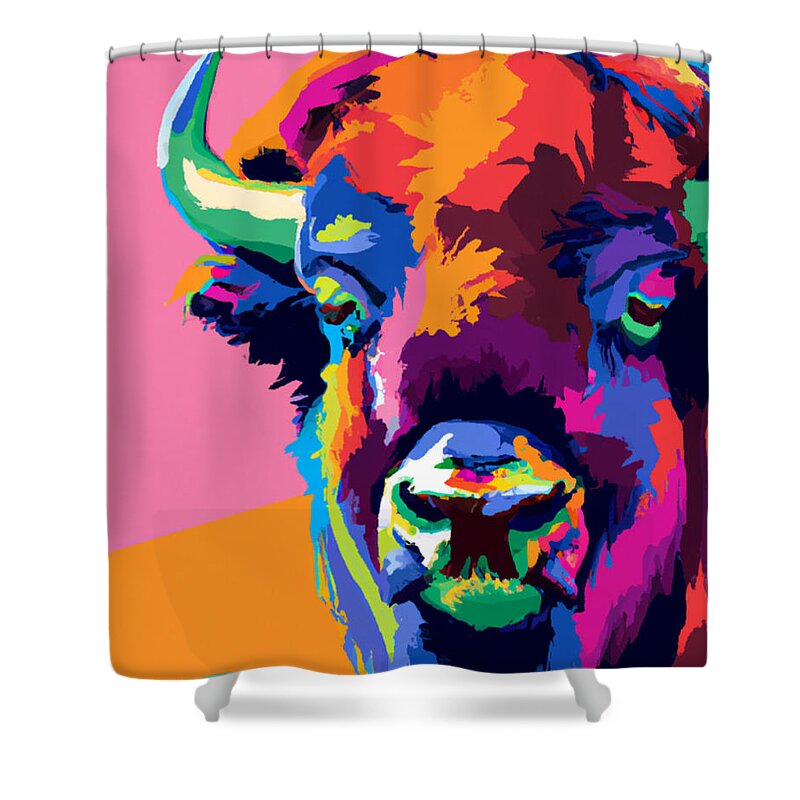 Shower Curtain featuring the painting Buffalo pop. by Emanuel Alvarez Valencia