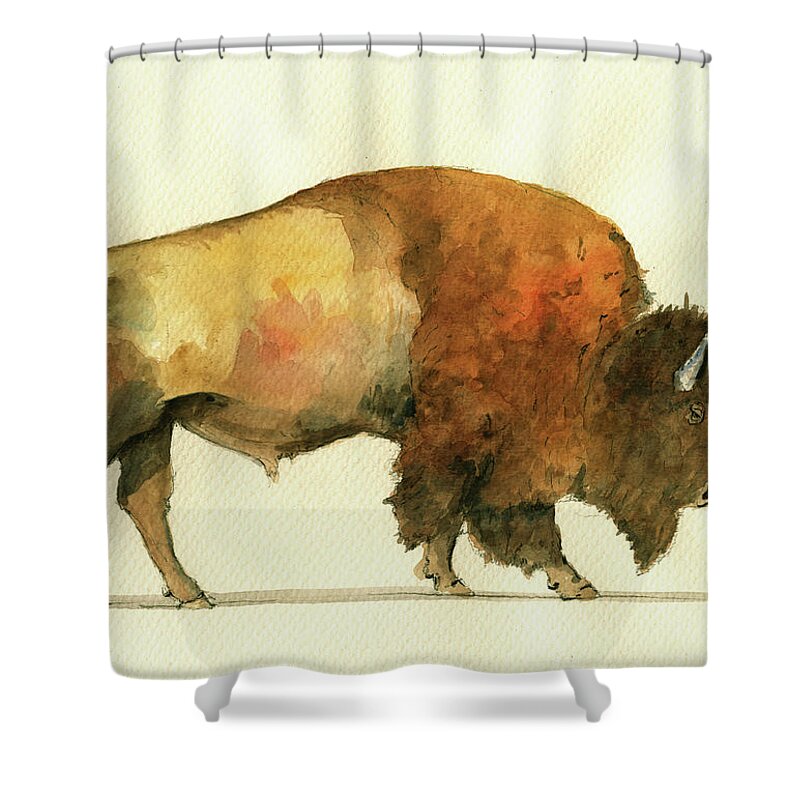 Buffalo Print Shower Curtain featuring the painting Buffalo poster by Juan Bosco