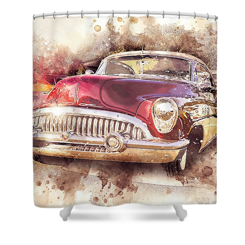 Buick Car Shower Curtain featuring the photograph Buick Super Riviera 1953 by Perry Van Munster