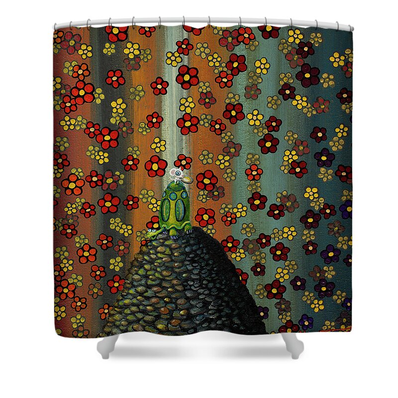 Optimism Shower Curtain featuring the painting Building Together by Mindy Huntress