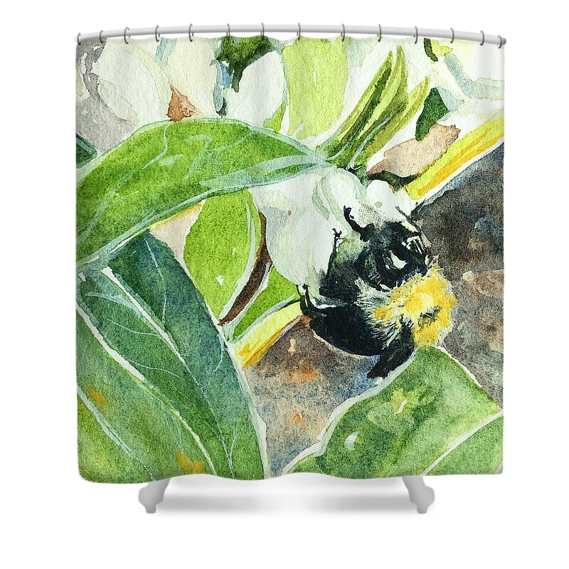 Bumblebee Shower Curtain featuring the painting Bumblebee by Kellie Chasse