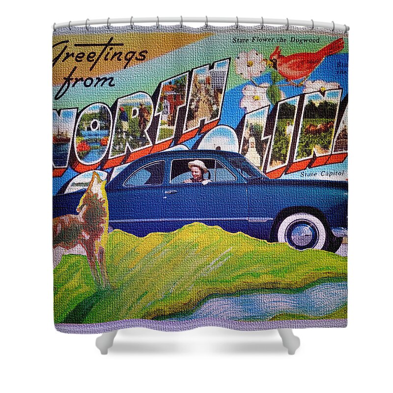 Dixie Road Trips Shower Curtain featuring the digital art Dixie Road Trips / North Carolina by David Squibb