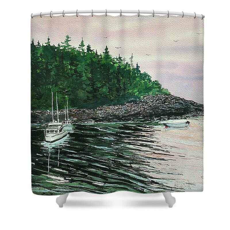Acadia National Park Shower Curtain featuring the painting Bunker Harbor, Acadia Maine by Kellie Chasse