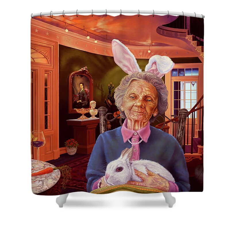 Senior Shower Curtain featuring the painting Bunny by Hans Neuhart