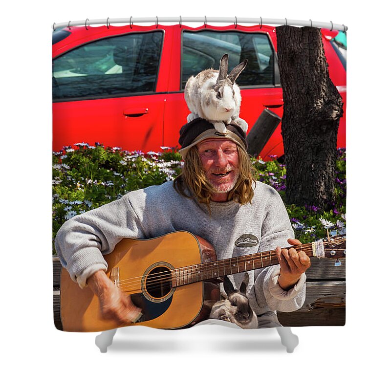 Landscape Shower Curtain featuring the photograph Bunny Rabit Man by Charles McCleanon
