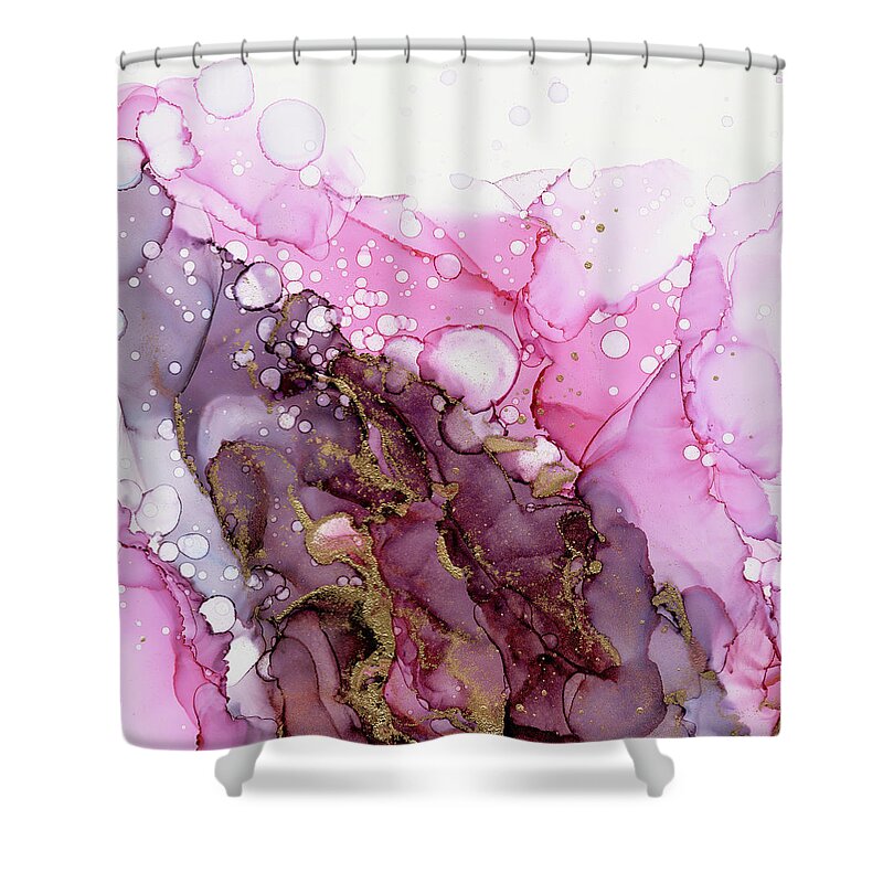 Ink Shower Curtain featuring the painting Burgundy Crimson Bubbles by Olga Shvartsur