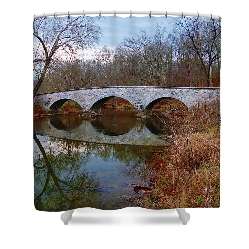 Photo Designs By Suzanne Stout Shower Curtain featuring the photograph Burnside Bridge by Suzanne Stout
