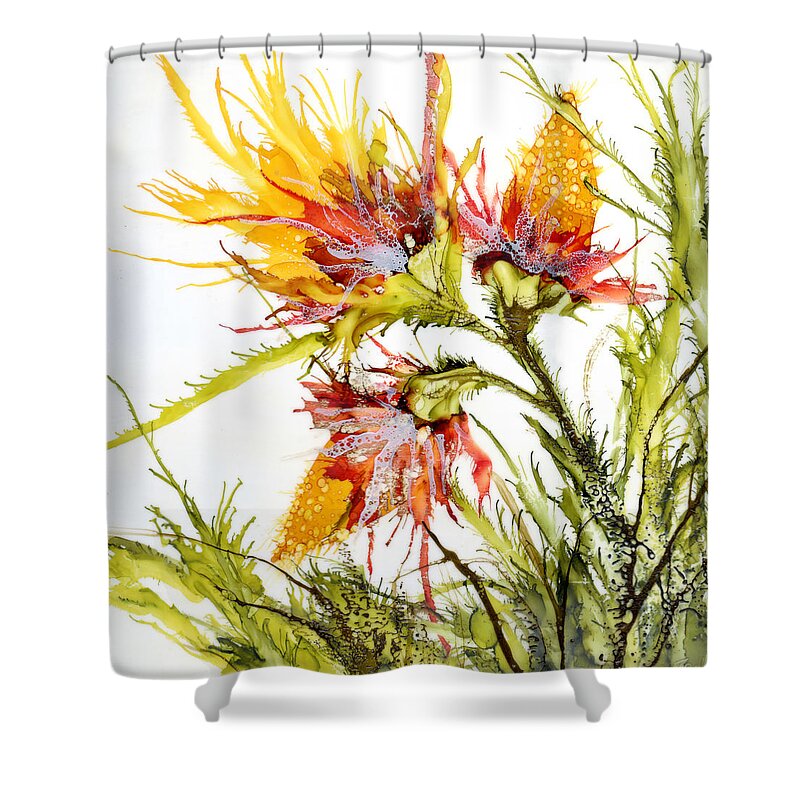 Encaustic Shower Curtain featuring the painting Bursting by Jennifer Creech