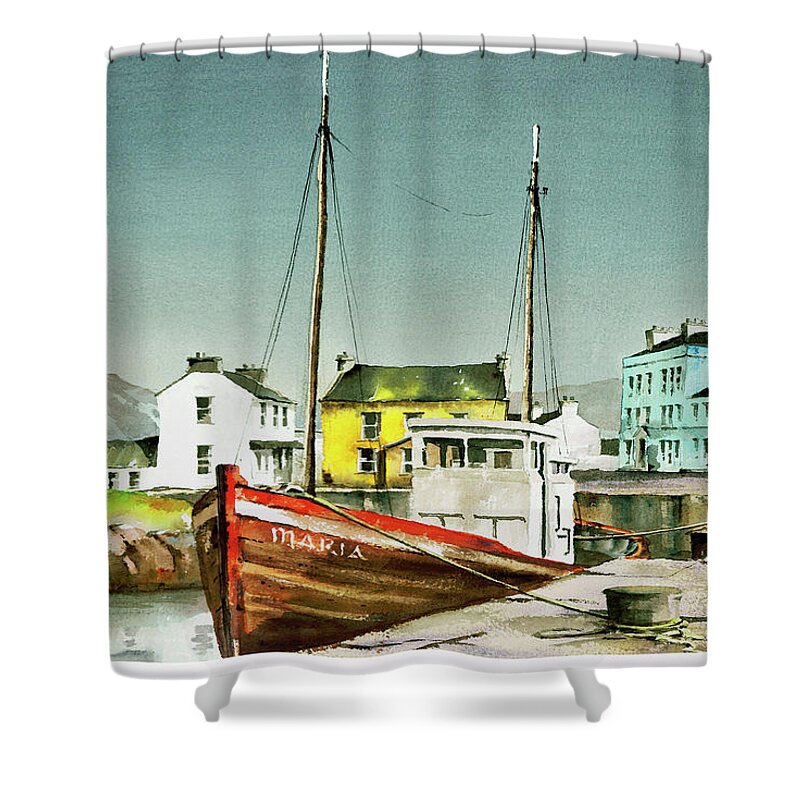 Ireland Shower Curtain featuring the painting Burtonport Harbour, Donegal by Val Byrne