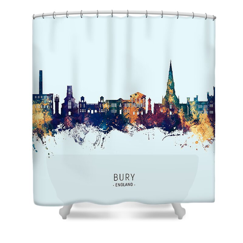 Bury Shower Curtain featuring the digital art Bury England Skyline #36 by Michael Tompsett