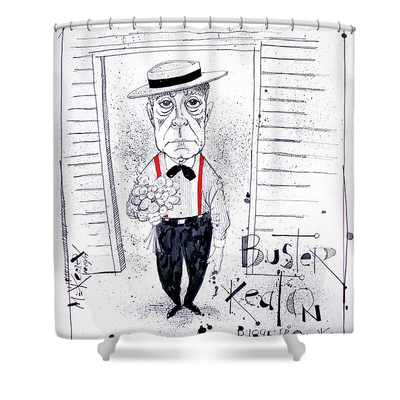  Shower Curtain featuring the drawing Buster Keaton by Phil Mckenney