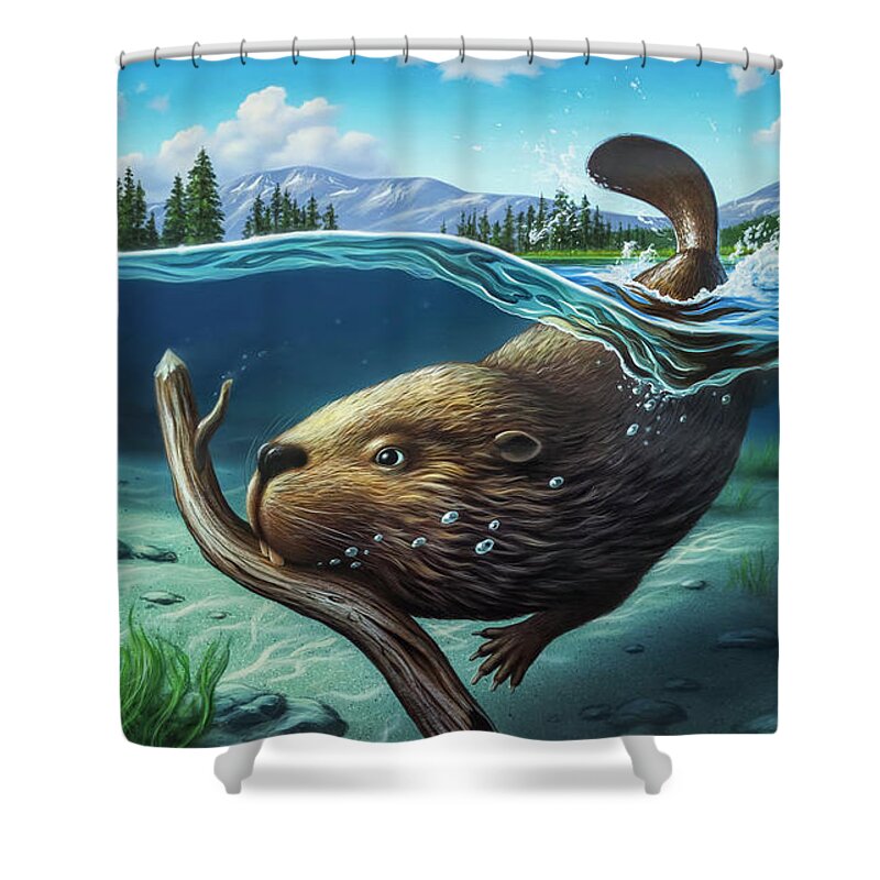Beaver Shower Curtain featuring the painting Busy Beaver by Jerry LoFaro