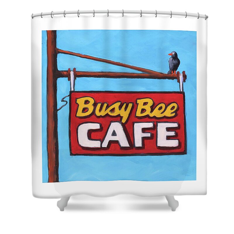 Sign Shower Curtain featuring the painting Busy Bee Cafe by Kevin Hughes