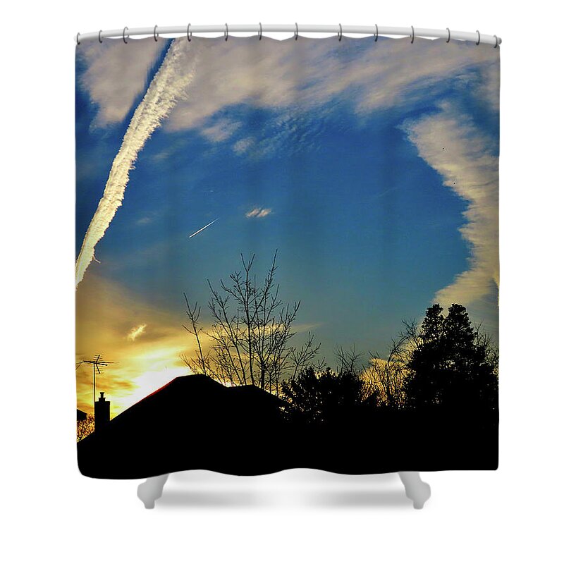 Dusk Shower Curtain featuring the photograph Busy Winter Sky at Dusk - Two by Linda Stern
