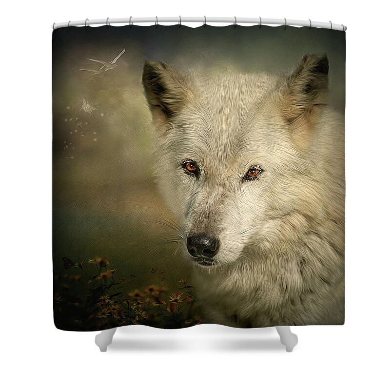 Wolf Shower Curtain featuring the digital art Buttercup by Maggy Pease