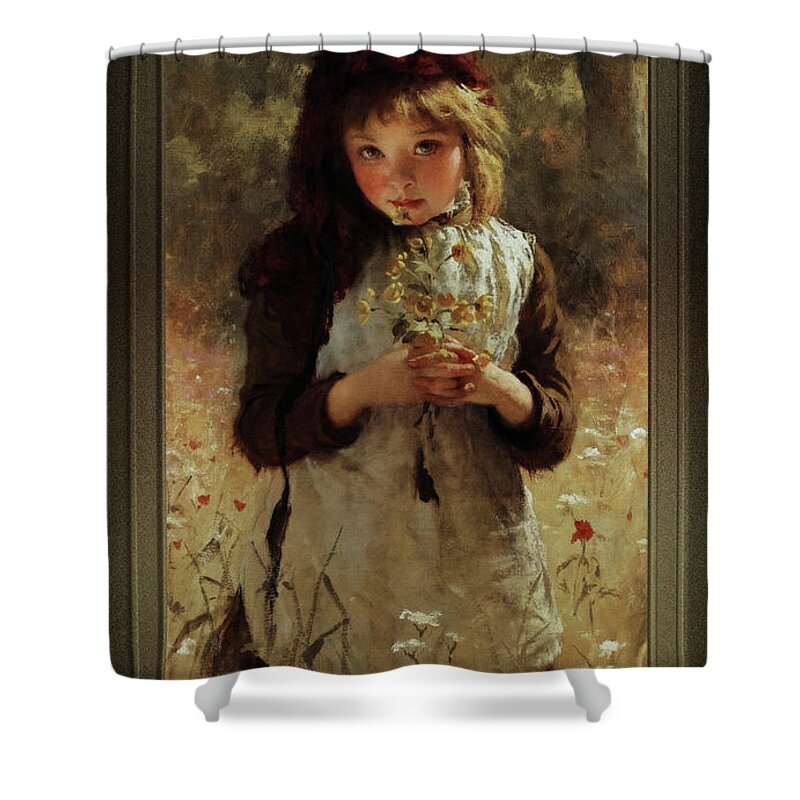 Buttercups Shower Curtain featuring the painting Buttercups by George Elgar Hicks Old Masters Classical Fine Art Reproduction by Rolando Burbon