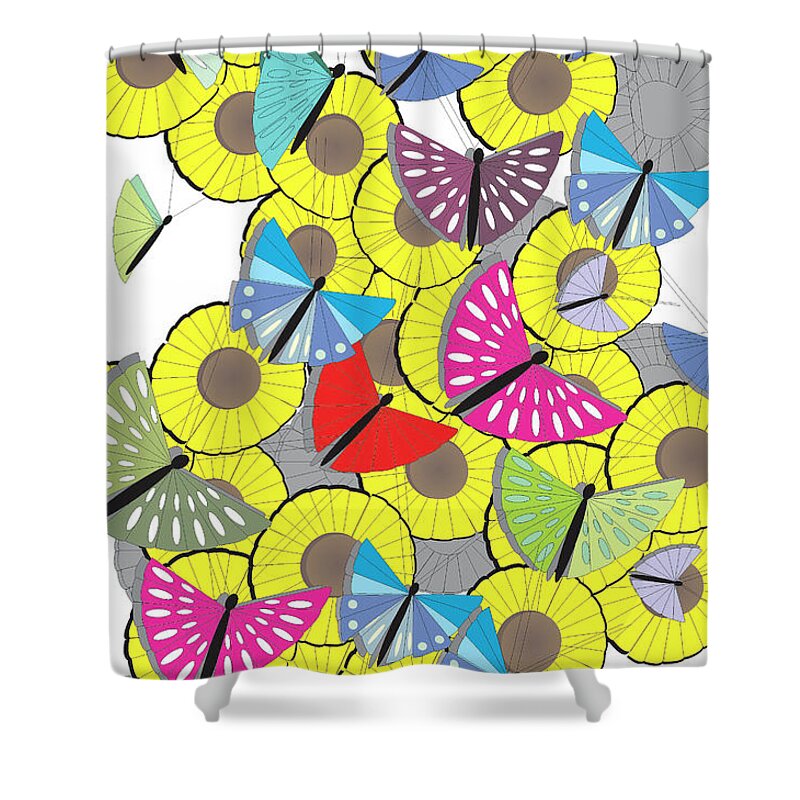 Flowers Shower Curtain featuring the digital art Butterflies Everywhere by Ted Clifton