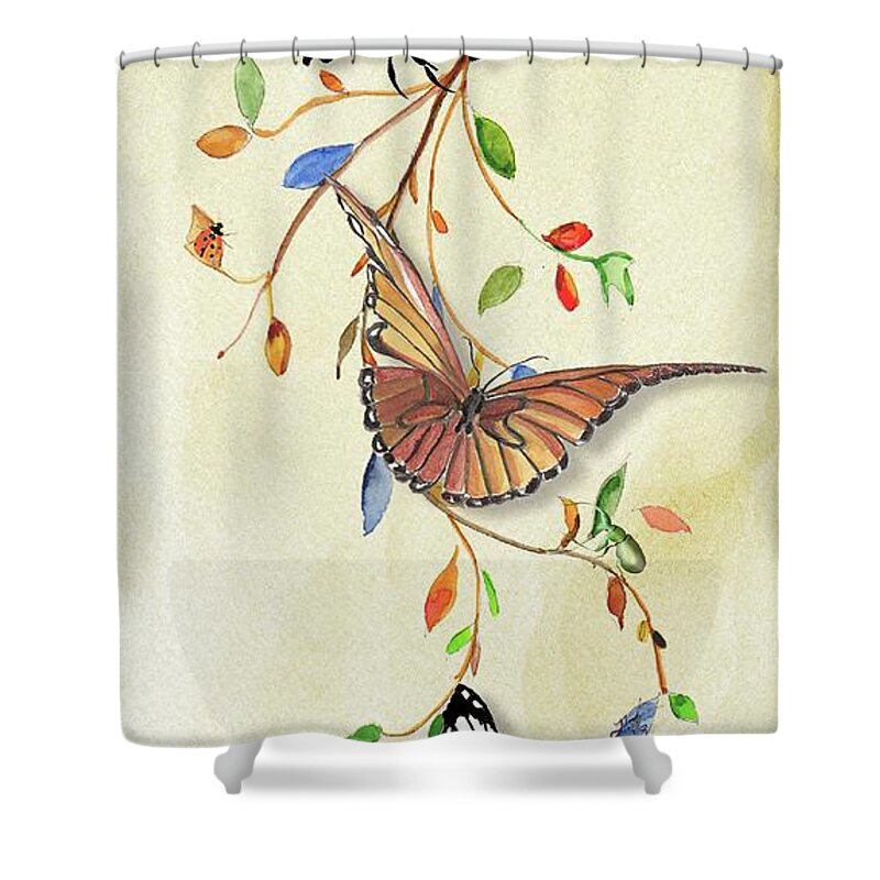 Butterflies Shower Curtain featuring the painting Butterflies Three Companion by Anne Beverley-Stamps