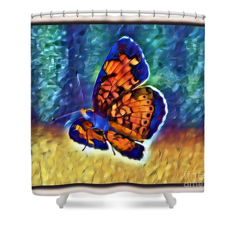  Shower Curtain featuring the photograph Butterfly on the Screen by Shirley Moravec
